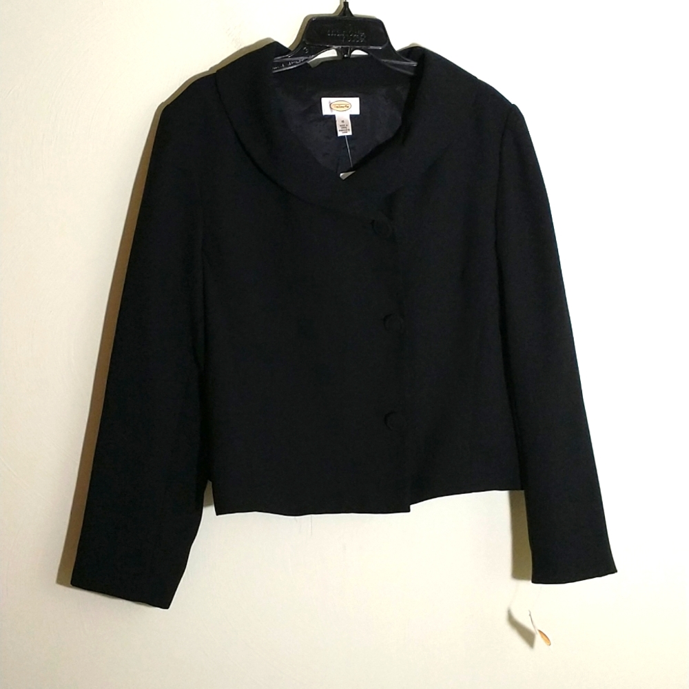 Talbots Black Single Breasted Crossover Collar Bl… - image 1